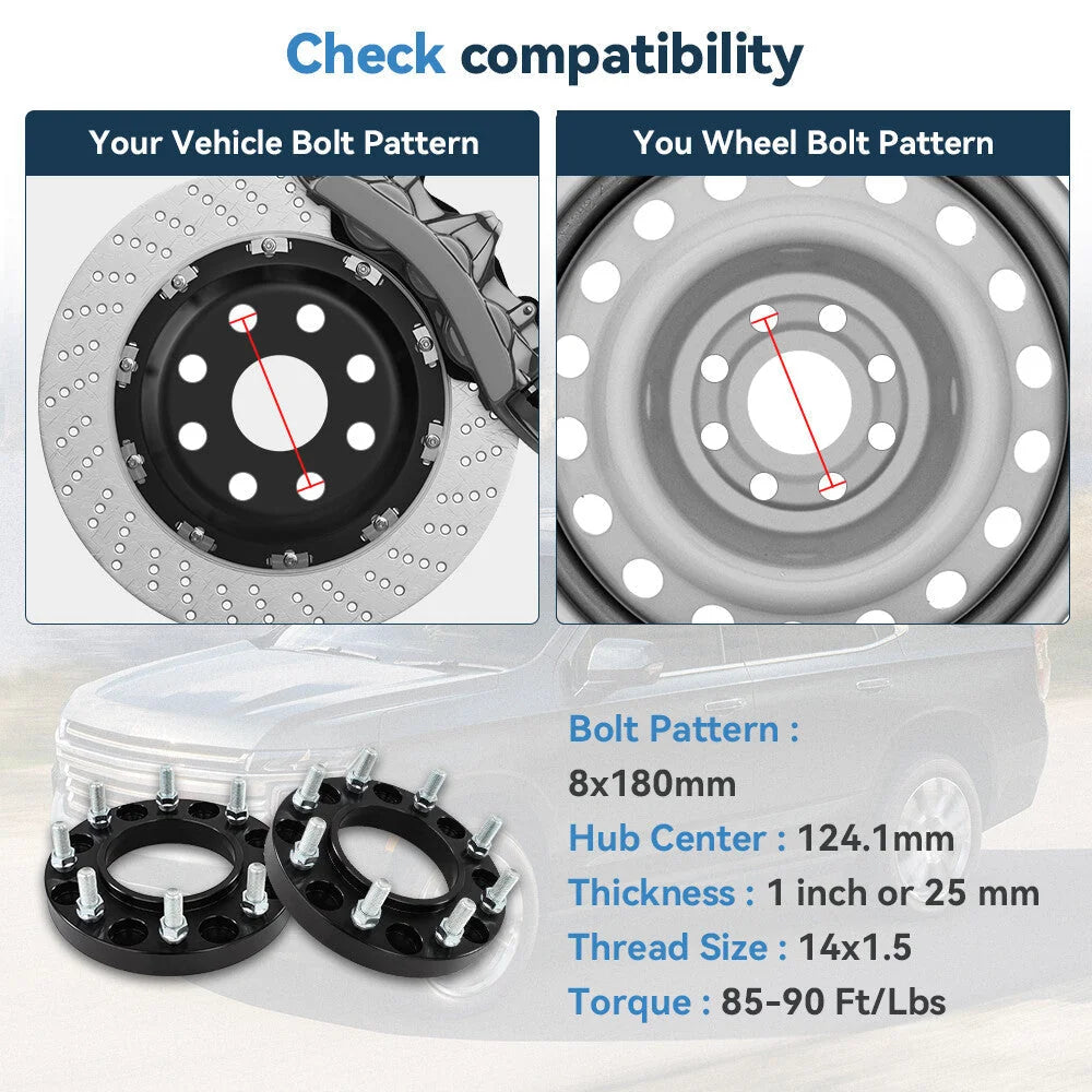 Pair 1" 8x180 Hub Centric Wheel Spacers For Chevy Silverado 2500 HD Front Only 6B93BC-57 [2]