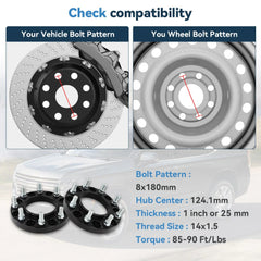 Pair 1" 8x180 Hub Centric Wheel Spacers For Chevy Silverado 2500 HD Front Only 6B93BC-57 [2]