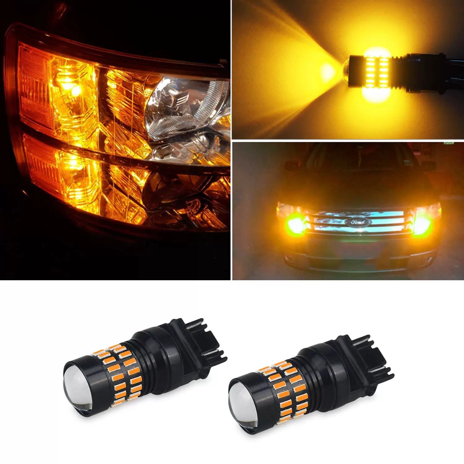 Pair 48smd Turn Signal Light 3157 Amber Yellow LED Bulb for 01~12 Ford Escape 6B93BC-57 [2]