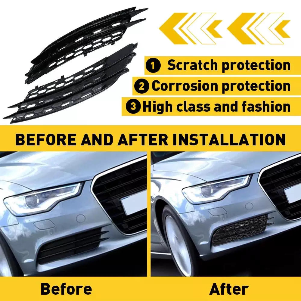 Pair Front Bumper Grill Fog Light Lamp Cover Trim For 2012-2015 Audi A6 C7 Sedan 6B93BC-57 [4]