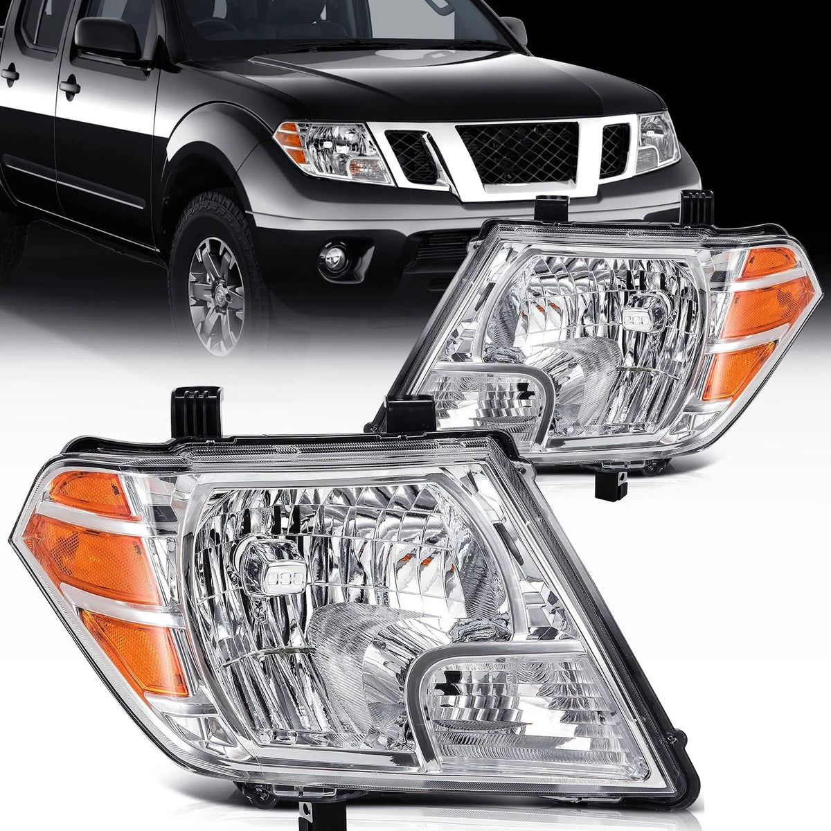 Pair Headlights Assembly For 2009-2019 Nissan For Frontier Truck Chrome Amber 6B93BC-57 [1]