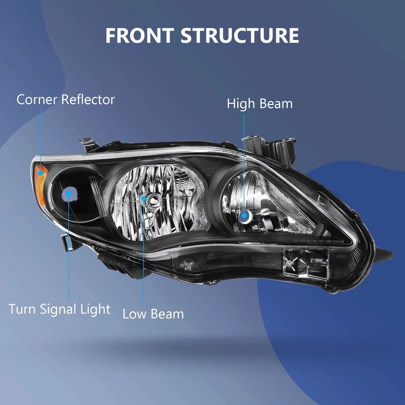 Pair Headlights Assembly For 2011-2013 Toyota For Corolla 1.8L 2.4L Black Amber 6B93BC-57 [3]