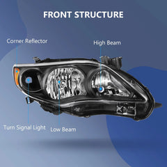 Pair Headlights Assembly For 2011-2013 Toyota For Corolla 1.8L 2.4L Black Amber 6B93BC-57 [3]