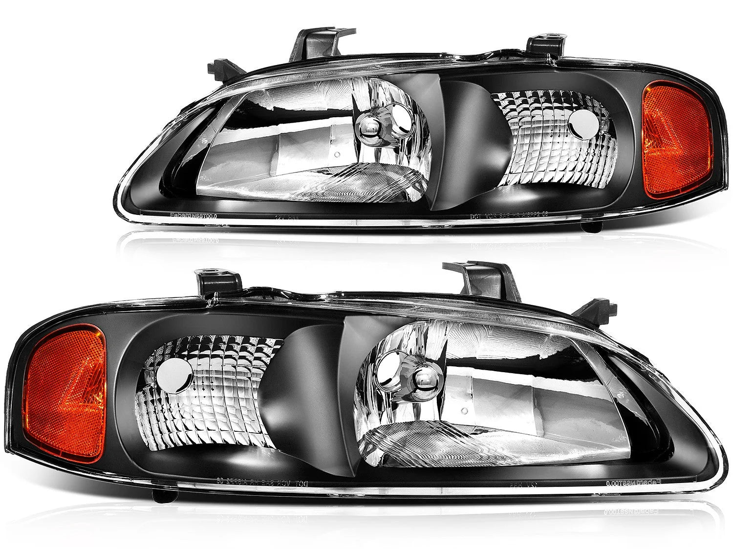 Pair Kit Halogen Headlights Assembly For 2000-2003 Nissan For Sentra Black Amber 6B93BC-57 [1]