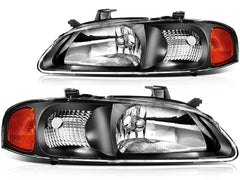 Pair Kit Halogen Headlights Assembly For 2000-2003 Nissan For Sentra Black Amber 6B93BC-57 [1]
