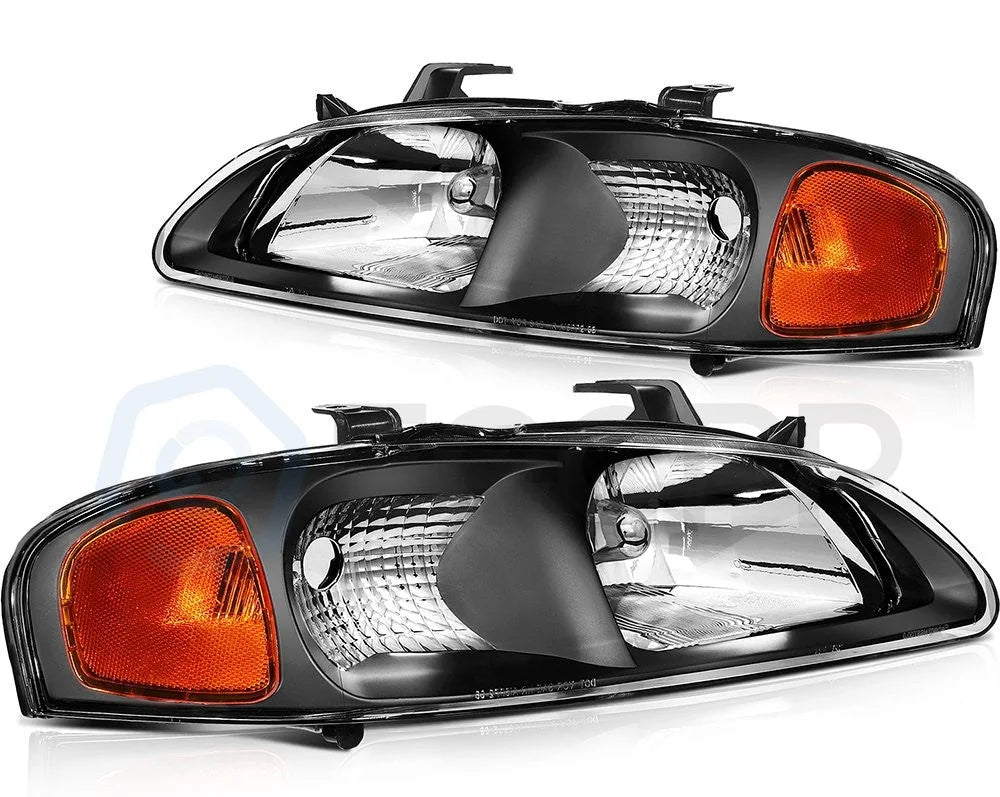 Pair Kit Halogen Headlights Assembly For 2000-2003 Nissan For Sentra Black Amber 6B93BC-57 [2]