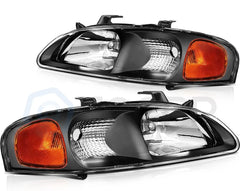 Pair Kit Halogen Headlights Assembly For 2000-2003 Nissan For Sentra Black Amber 6B93BC-57 [2]
