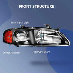 Pair Kit Halogen Headlights Assembly For 2000-2003 Nissan For Sentra Black Amber 6B93BC-57 [3]