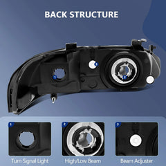 Pair Kit Halogen Headlights Assembly For 2000-2003 Nissan For Sentra Black Amber 6B93BC-57 [4]