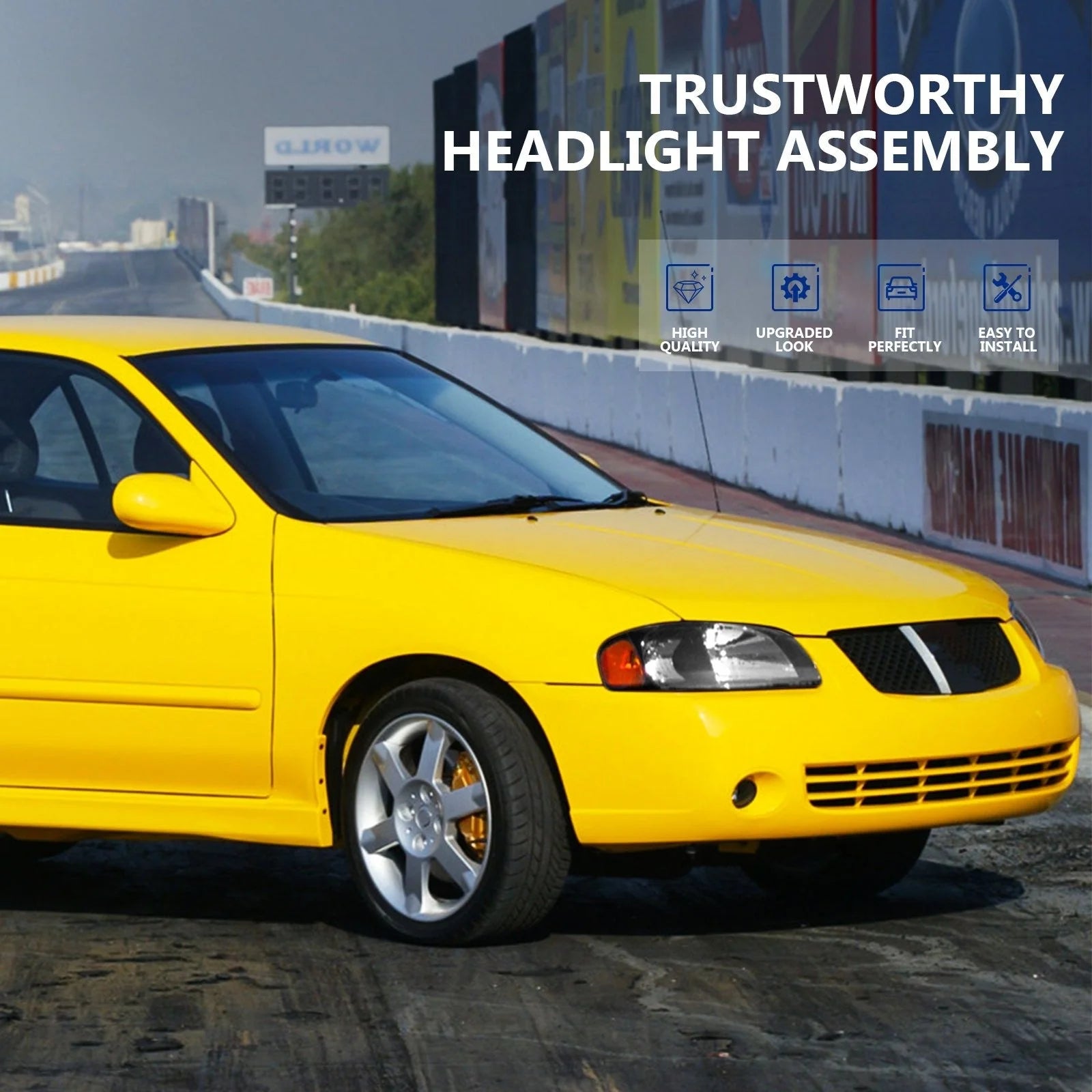 Pair Kit Halogen Headlights Assembly For 2000-2003 Nissan For Sentra Black Amber 6B93BC-57 [6]
