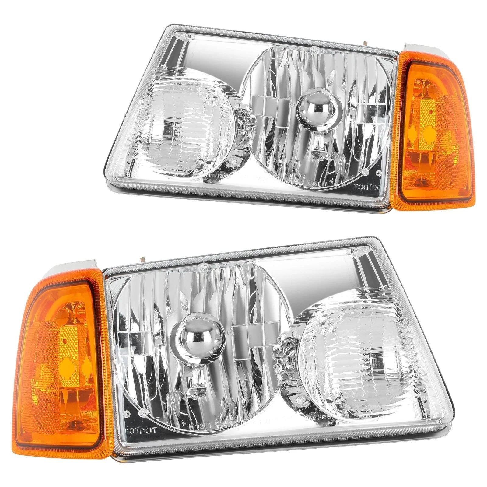 Pair Kit Halogen Headlights Assembly For 2001-2011 Ford Ranger Chrome Amber 6B93BC-57 [1]
