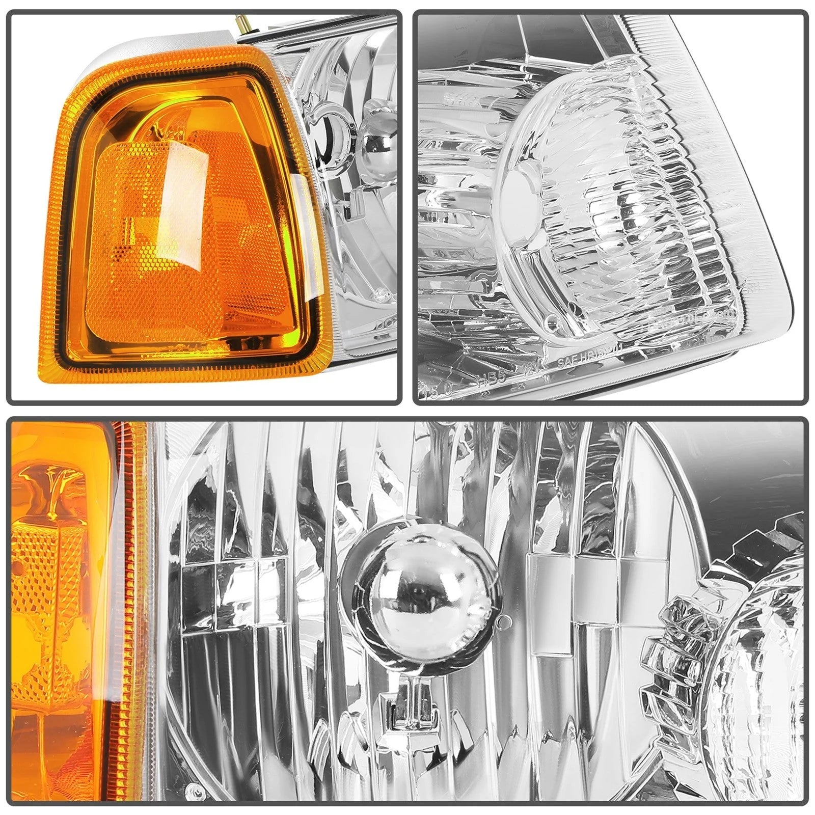 Pair Kit Halogen Headlights Assembly For 2001-2011 Ford Ranger Chrome Amber 6B93BC-57 [10]