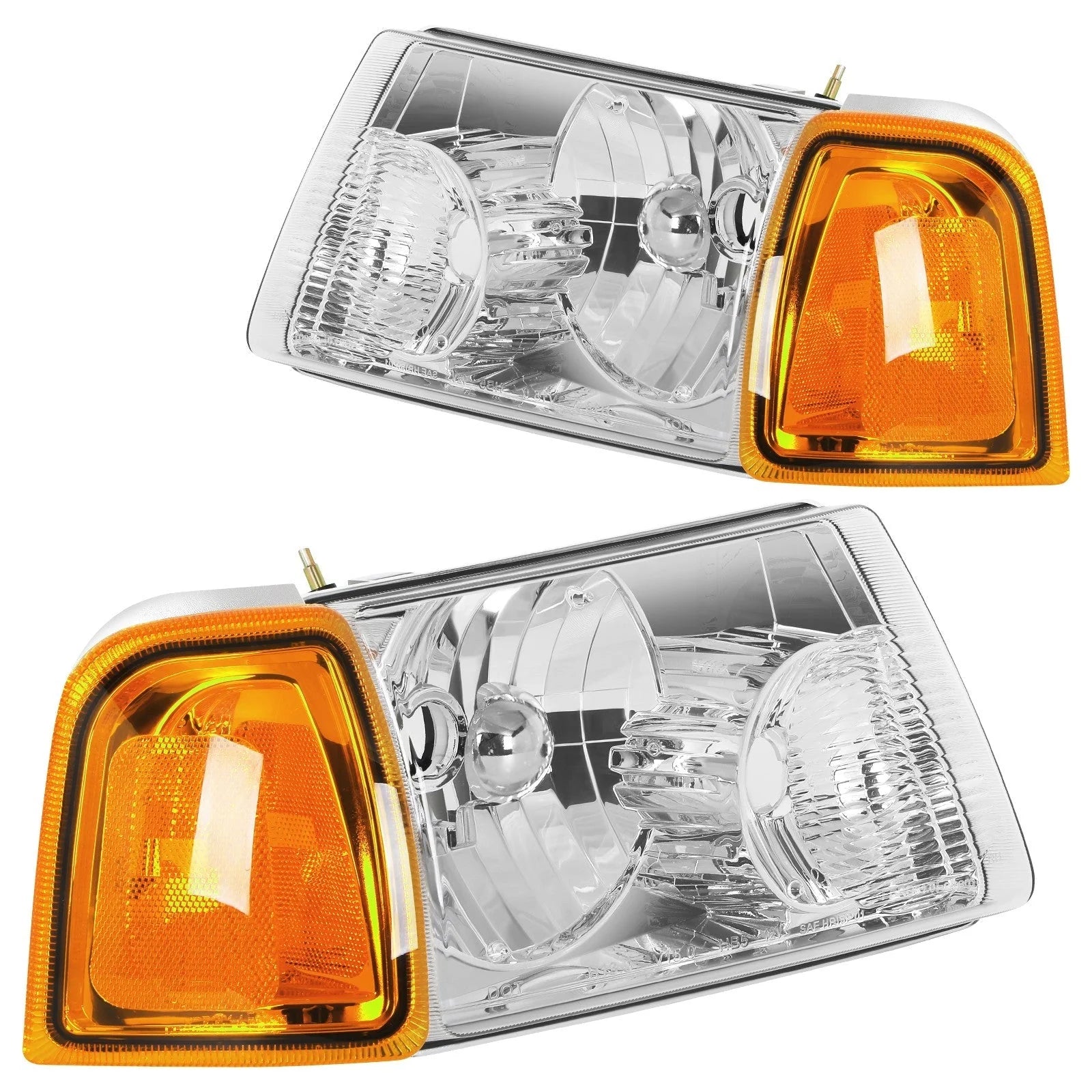 Pair Kit Halogen Headlights Assembly For 2001-2011 Ford Ranger Chrome Amber 6B93BC-57 [2]