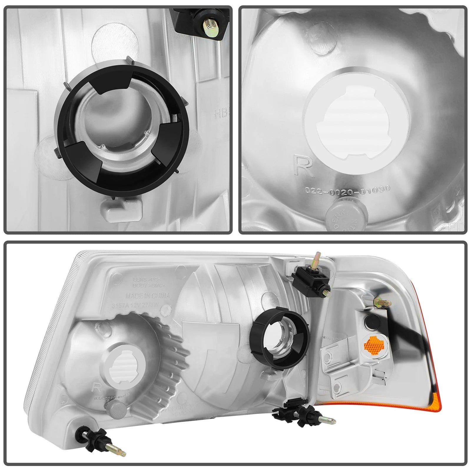 Pair Kit Halogen Headlights Assembly For 2001-2011 Ford Ranger Chrome Amber 6B93BC-57 [9]