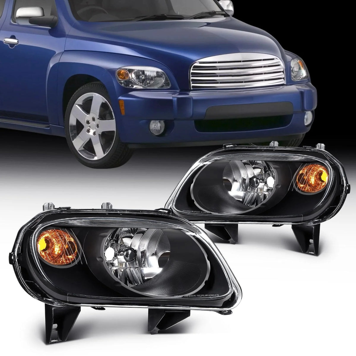 Pair Kit Halogen Headlights Assembly For 2006-2011 Chevrolet HHR Black Amber KOEEP [1]
