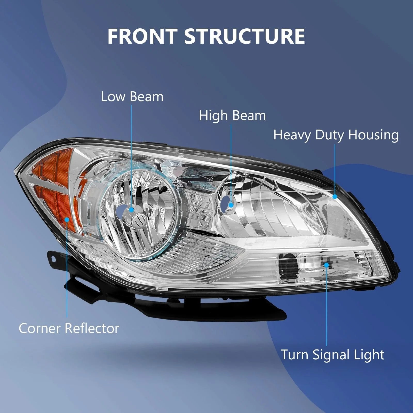 Pair Kit Halogen Headlights Assembly For 2008-2012 Chevrolet Malibu Chrome Amber KOEEP [5]