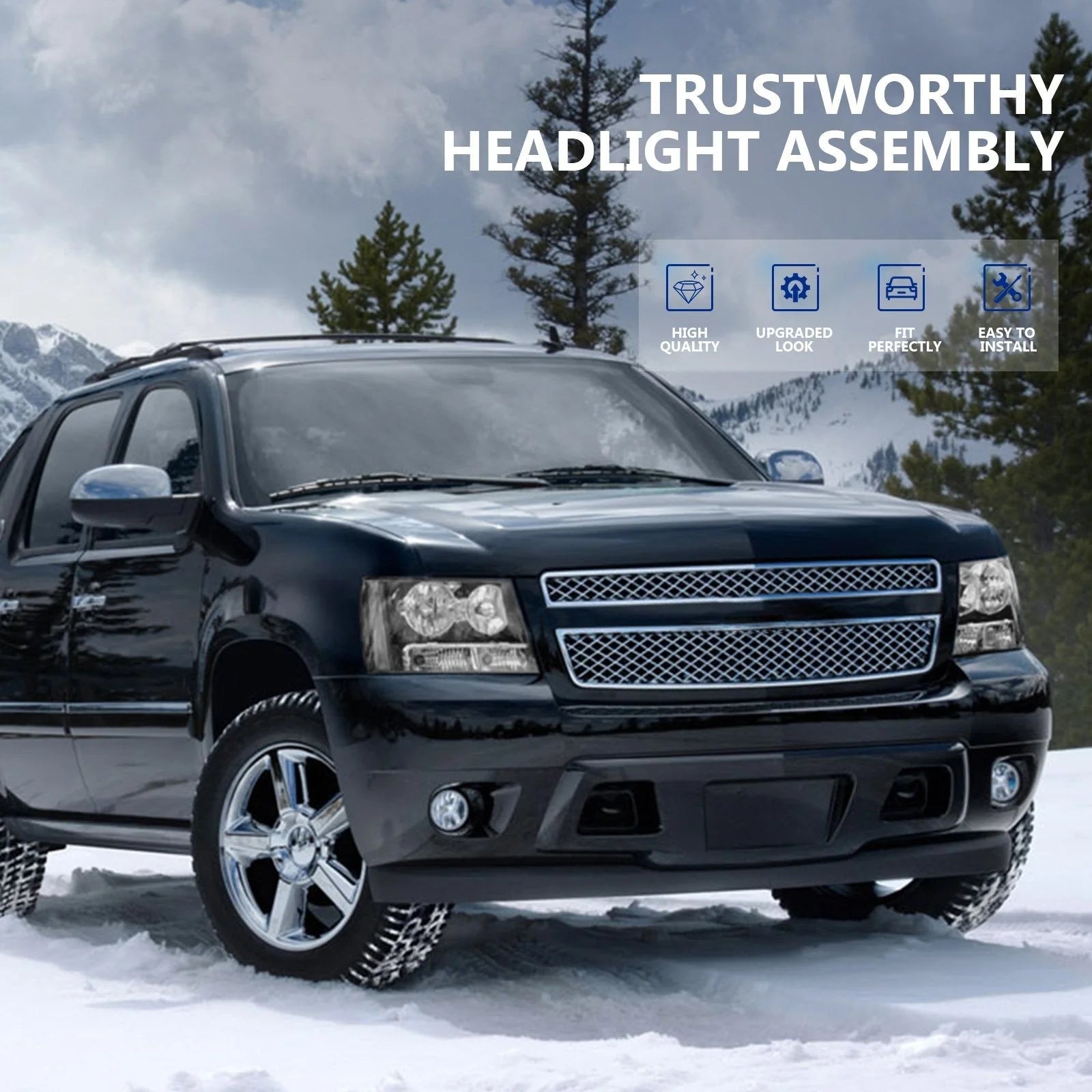 Pair Kit Headlights Assembly For 2007-2014 Chevy Avalanche Suburban Tahoe Black 6B93BC-57 [6]