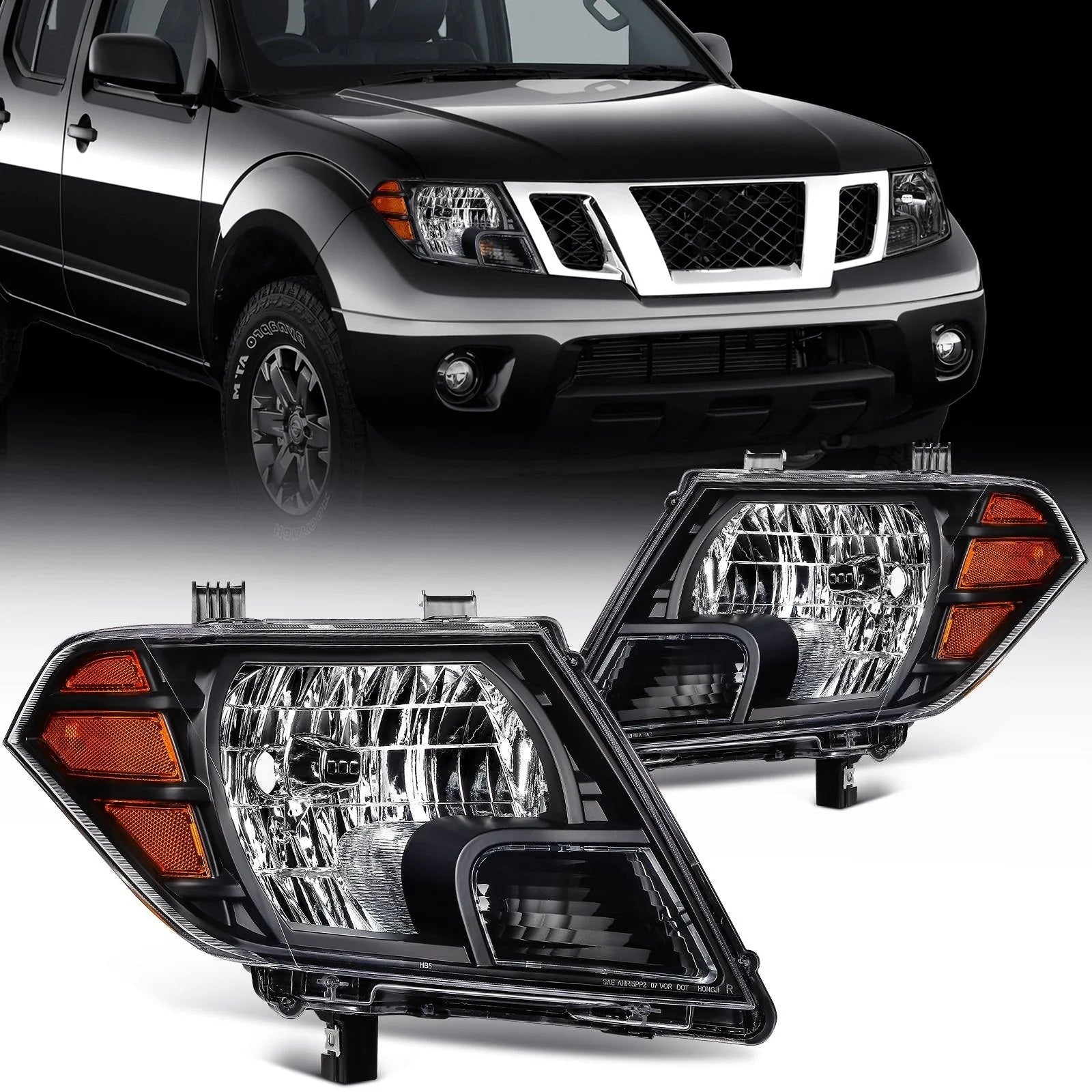 Pair Kit Headlights Assembly For 2009-2021 Nissan For Frontier Truck Black Amber KOEEP [1]