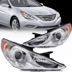 Pair Kit Headlights Assembly For 2011-2014 Hyundai Sonata 2.0L 2.4L Chrome Amber 6B93BC-57 [1]