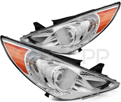Pair Kit Headlights Assembly For 2011-2014 Hyundai Sonata 2.0L 2.4L Chrome Amber 6B93BC-57 [4]