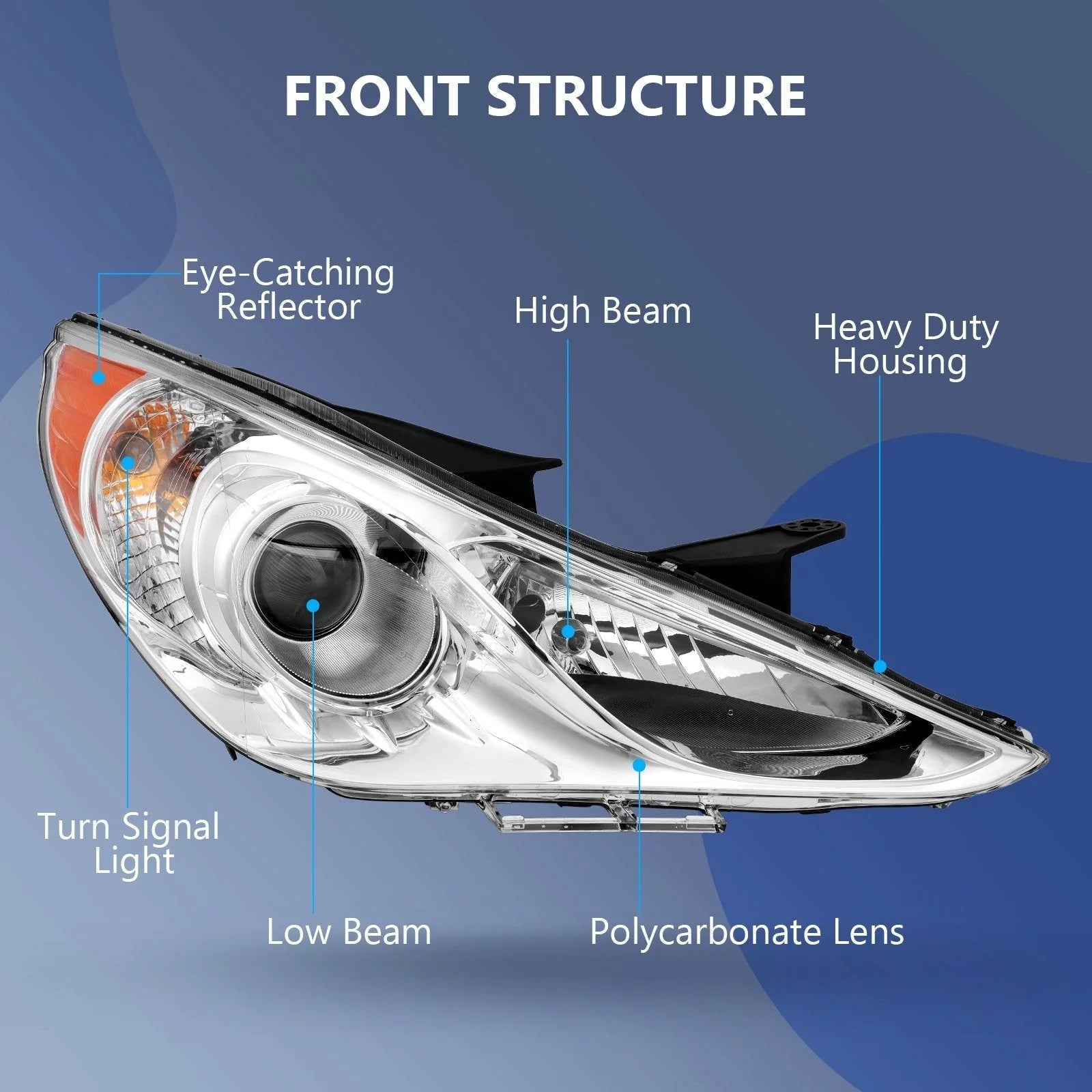 Pair Kit Headlights Assembly For 2011-2014 Hyundai Sonata 2.0L 2.4L Chrome Amber 6B93BC-57 [5]