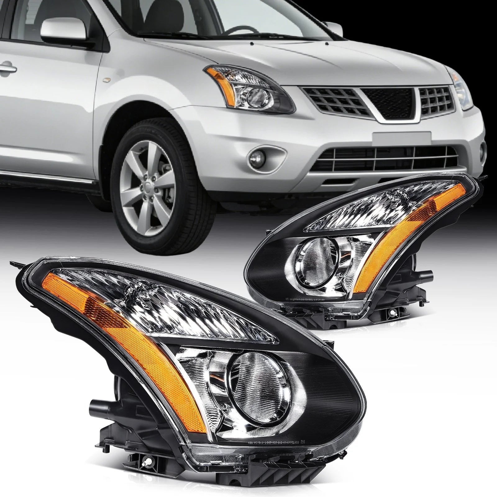Pair Kit Headlights Assembly For 2012-2015 Nissan For Rogue 2.5L Black Amber KOEEP [1]