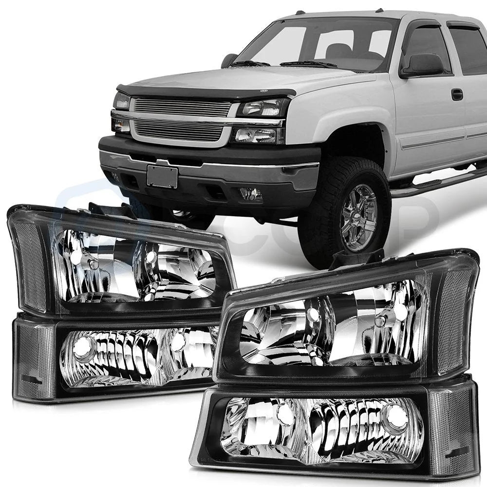 Pair Kit Headlights For 2003-2007 Chevy Silverado Avalanche 1500 2500 3500 Black 6B93BC-57 [2]