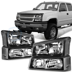 Pair Kit Headlights For 2003-2007 Chevy Silverado Avalanche 1500 2500 3500 Black 6B93BC-57 [2]