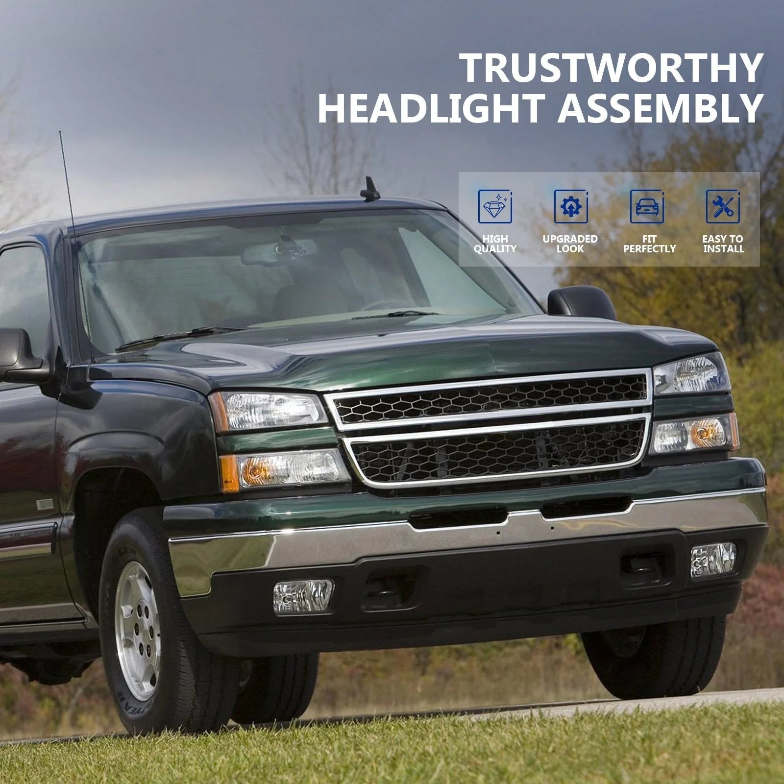 Pair Kit Headlights For 2003-2007 Chevy Silverado Avalanche 1500 2500 3500 Black 6B93BC-57 [6]