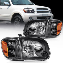 Pair Kit Headlights For 2005-06 Toyota Tundra 2005-07 Toyota Sequoia Black Amber 6B93BC-57 [1]