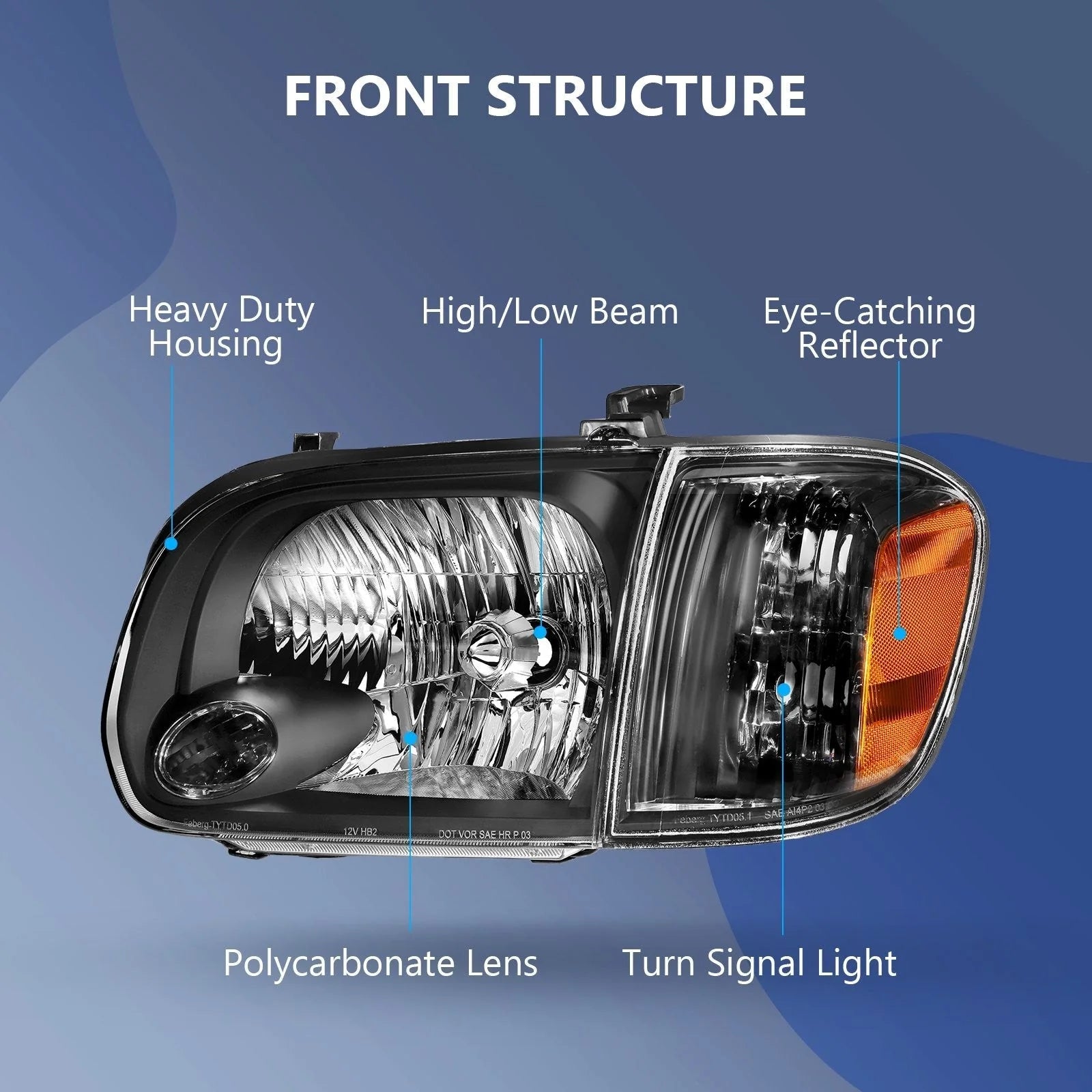 Pair Kit Headlights For 2005-06 Toyota Tundra 2005-07 Toyota Sequoia Black Amber 6B93BC-57 [5]