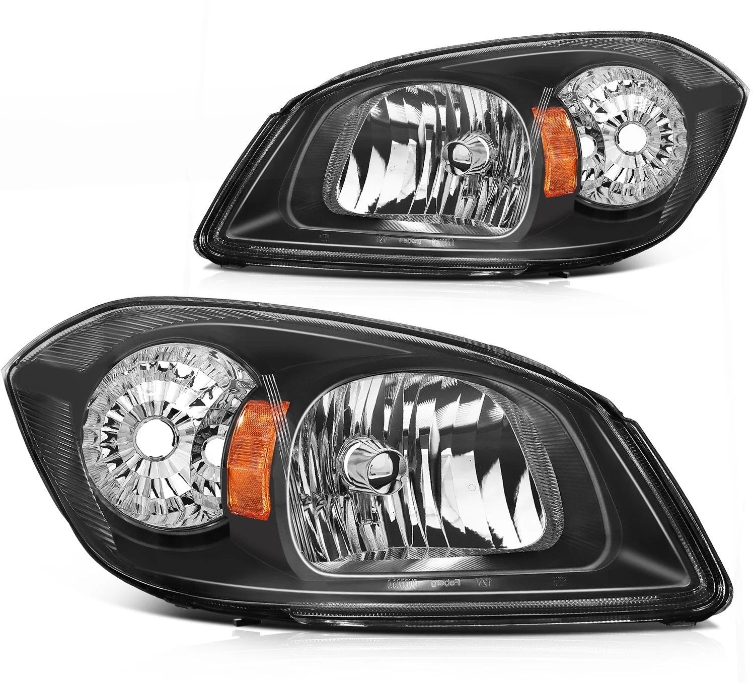 Pair Kit Headlights For 2005-2010 Chevy Cobalt Pontiac G5 Pursuit Black Amber 6B93BC-57 [1]