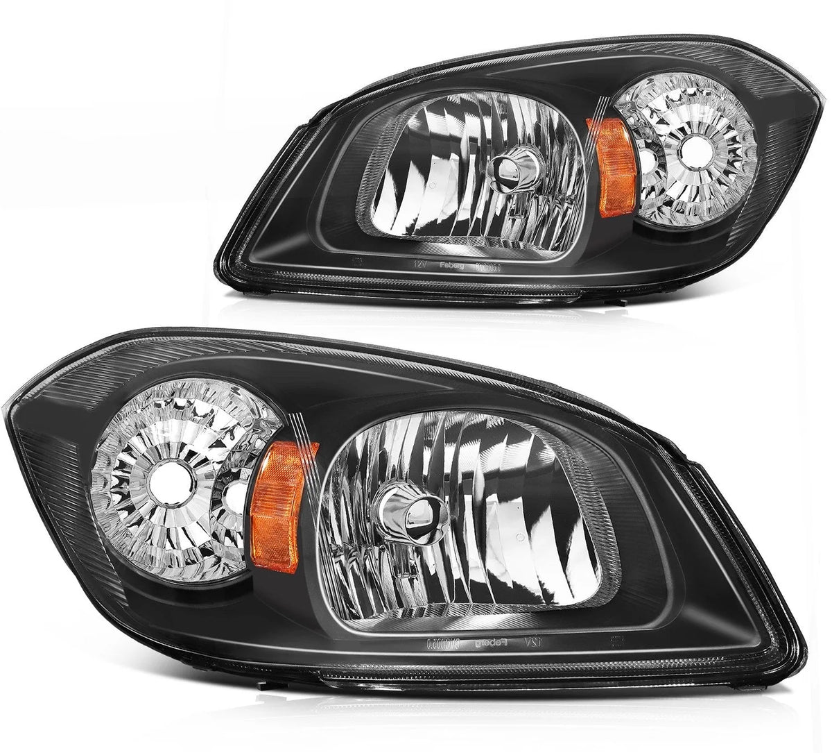 Pair Kit Headlights For 2005-2010 Chevy Cobalt Pontiac G5 Pursuit Black Amber 6B93BC-57 [1]