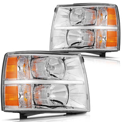 Pair Kit Headlights For 2007-2014 Chevy Silverado 1500 2500HD 3500HD Chrome 6B93BC-57 [1]