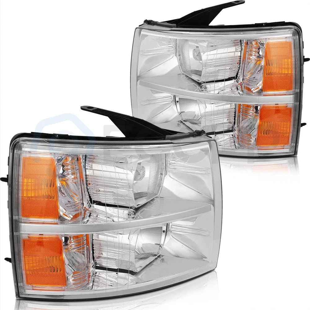 Pair Kit Headlights For 2007-2014 Chevy Silverado 1500 2500HD 3500HD Chrome 6B93BC-57 [2]