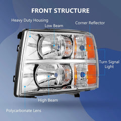 Pair Kit Headlights For 2007-2014 Chevy Silverado 1500 2500HD 3500HD Chrome 6B93BC-57 [3]