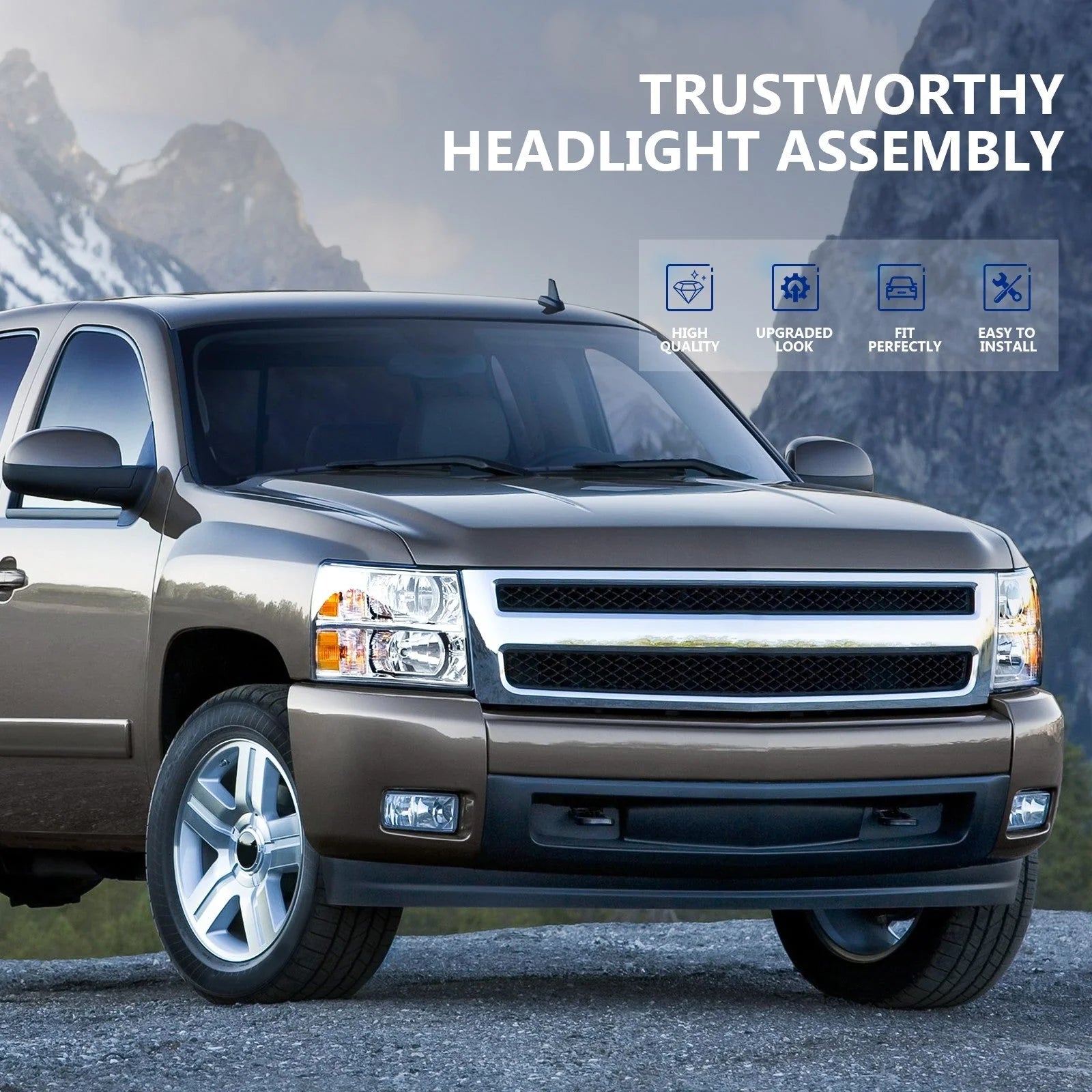 Pair Kit Headlights For 2007-2014 Chevy Silverado 1500 2500HD 3500HD Chrome 6B93BC-57 [6]