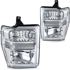 Pair Kit Headlights For 2008-2010 Ford F-250 F-350 F-450 F-550 Super Duty Chrome 6B93BC-57 [1]