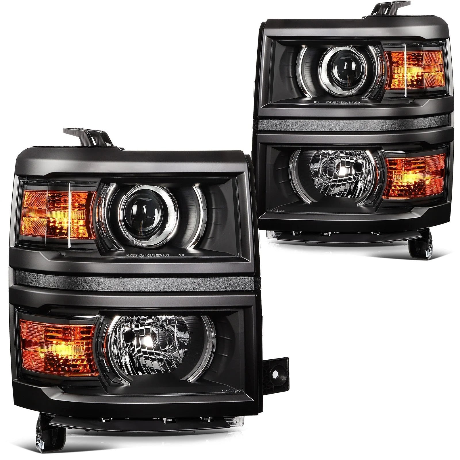 Pair Kit Headlights For 2014-2015 Chevrolet Silverado 1500 4.3L 5.3L Black Amber 6B93BC-57 [1]