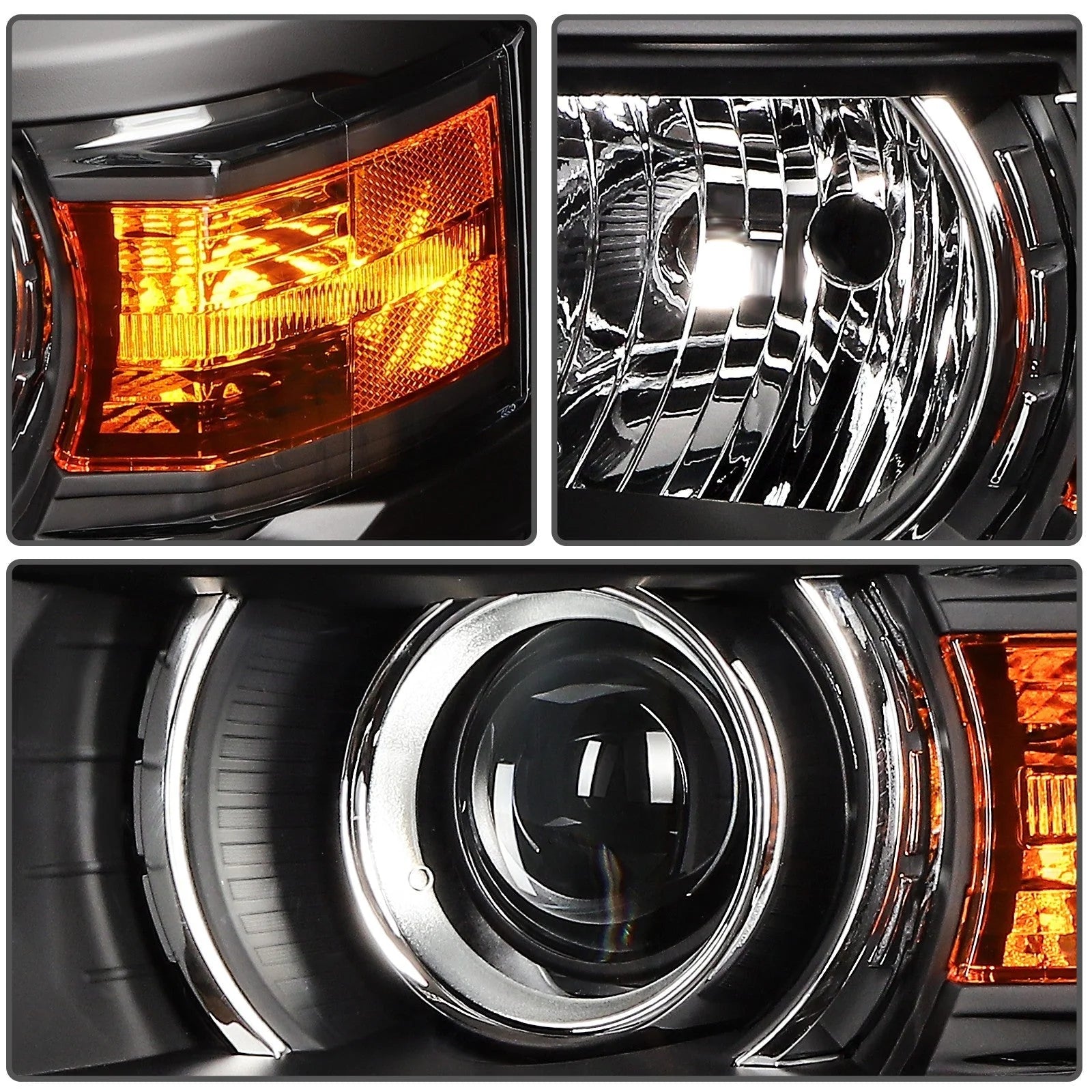 Pair Kit Headlights For 2014-2015 Chevrolet Silverado 1500 4.3L 5.3L Black Amber 6B93BC-57 [10]