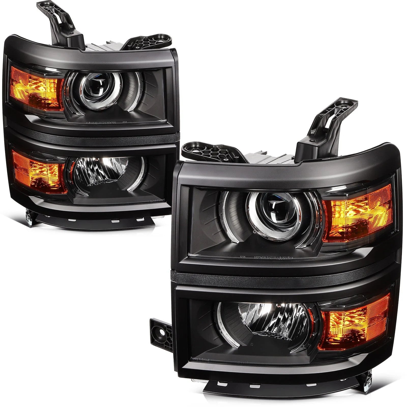 Pair Kit Headlights For 2014-2015 Chevrolet Silverado 1500 4.3L 5.3L Black Amber 6B93BC-57 [2]