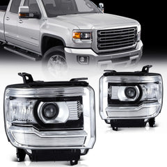 Pair Kit Headlights For 2015-2019 2500HD 3500HD 2014-2015 GMC Sierra 1500 Chrome 6B93BC-57 [1]