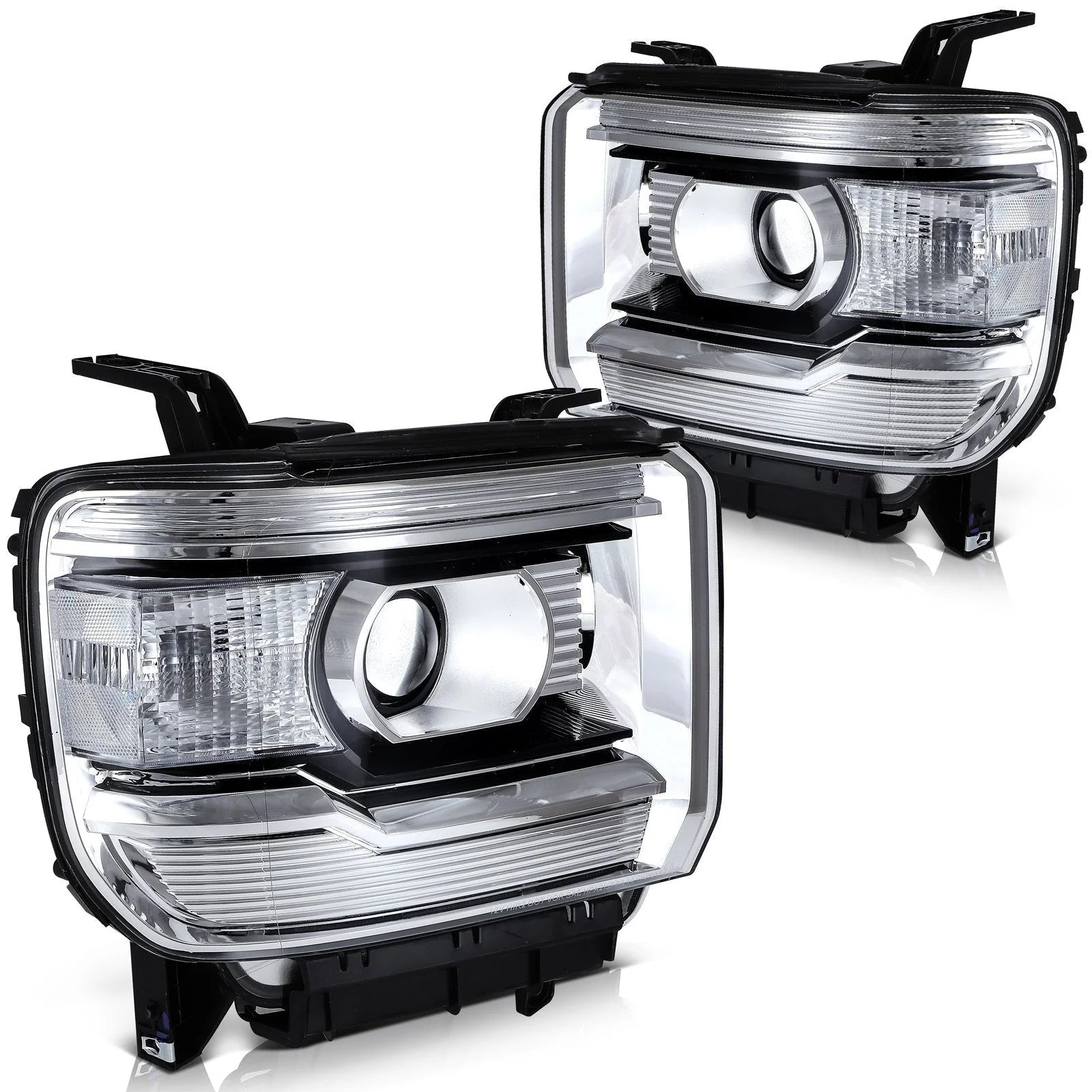 Pair Kit Headlights For 2015-2019 2500HD 3500HD 2014-2015 GMC Sierra 1500 Chrome 6B93BC-57 [4]