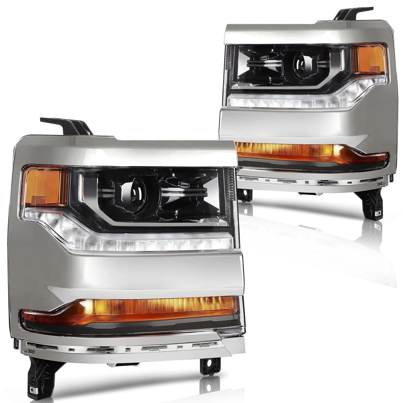 Pair Kit Headlights For 2016-2018 Chevrolet Silverado 1500 4.3L 5.3L Chrome 6B93BC-57 [2]