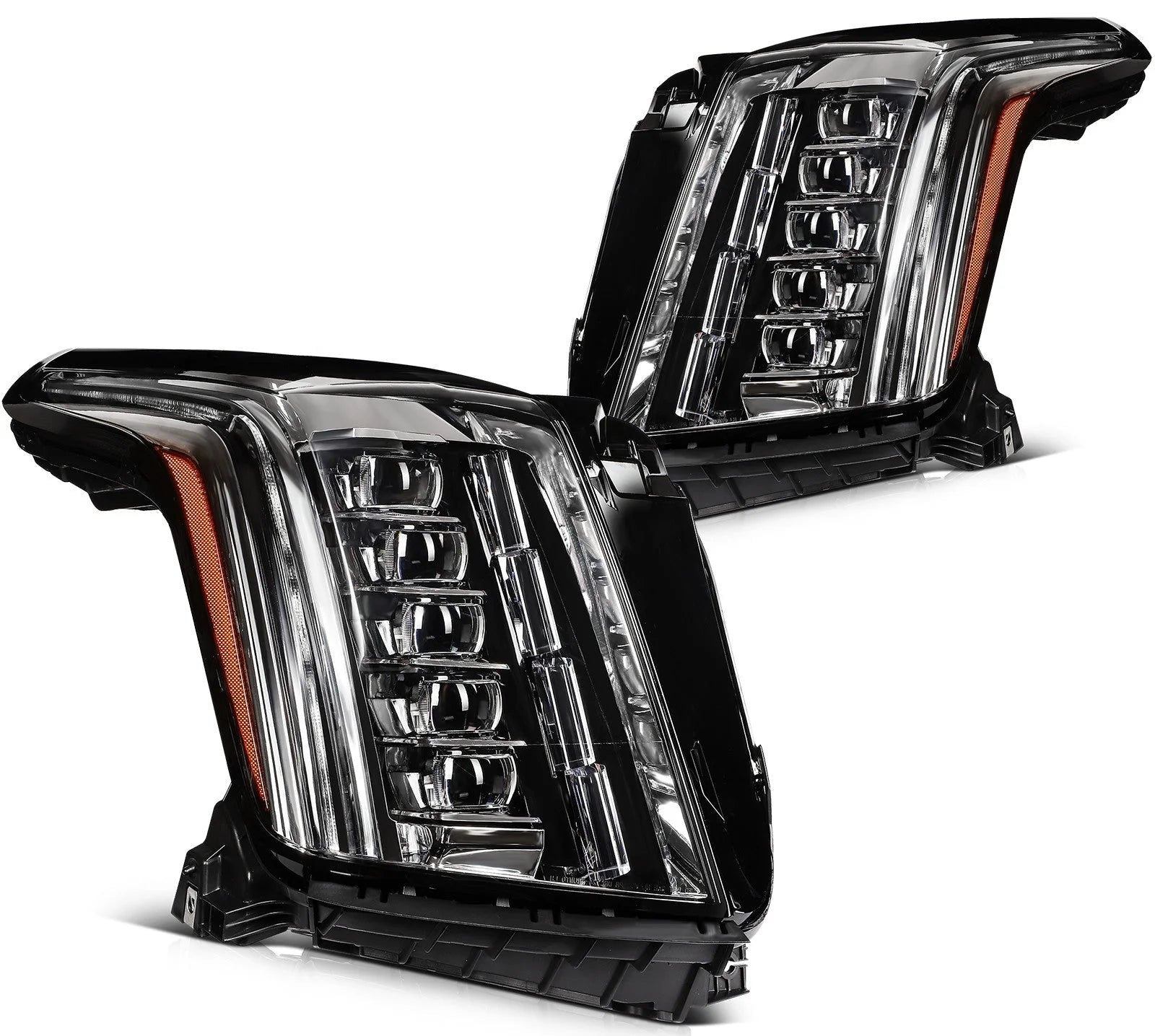 Pair LED Headlights Assembly For 2015-2020 Cadillac Escalade 6.2L Black Amber KOEEP [1]