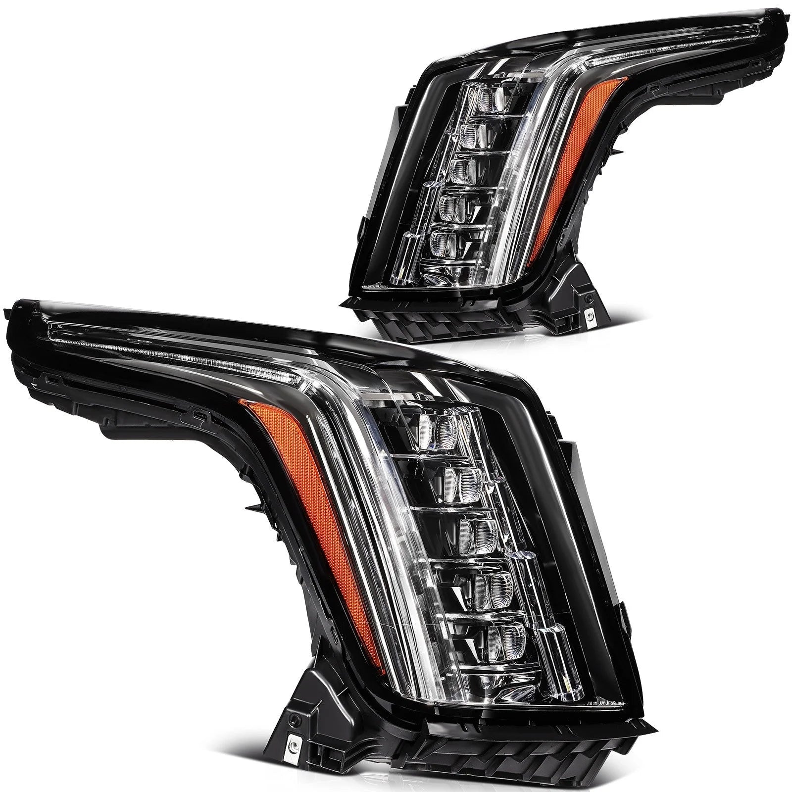 Pair LED Headlights Assembly For 2015-2020 Cadillac Escalade 6.2L Black Amber KOEEP [2]