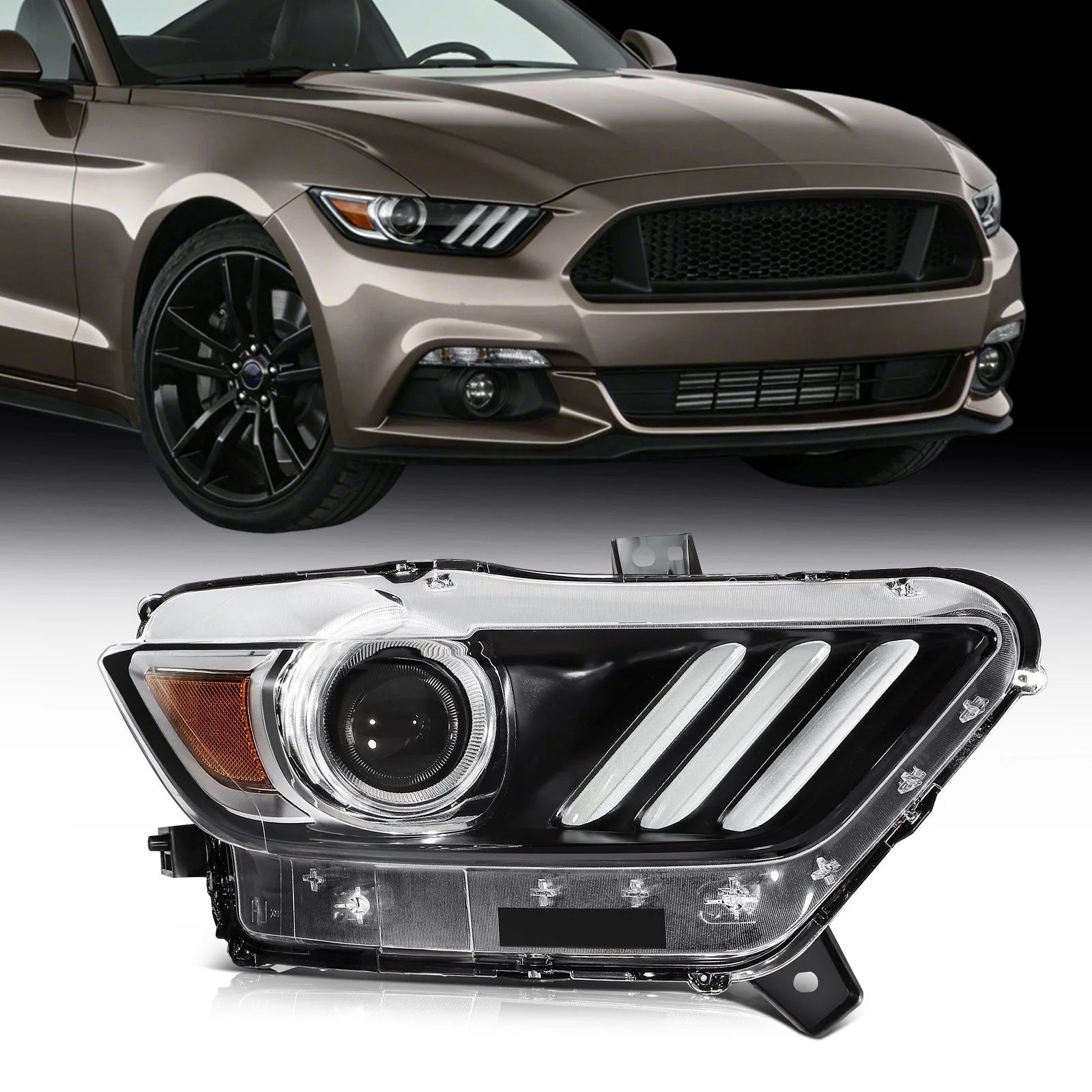Passenger Right Side Headlight Assembly For 2015-2017 Ford Mustang Black Amber 6B93BC-57 [1]