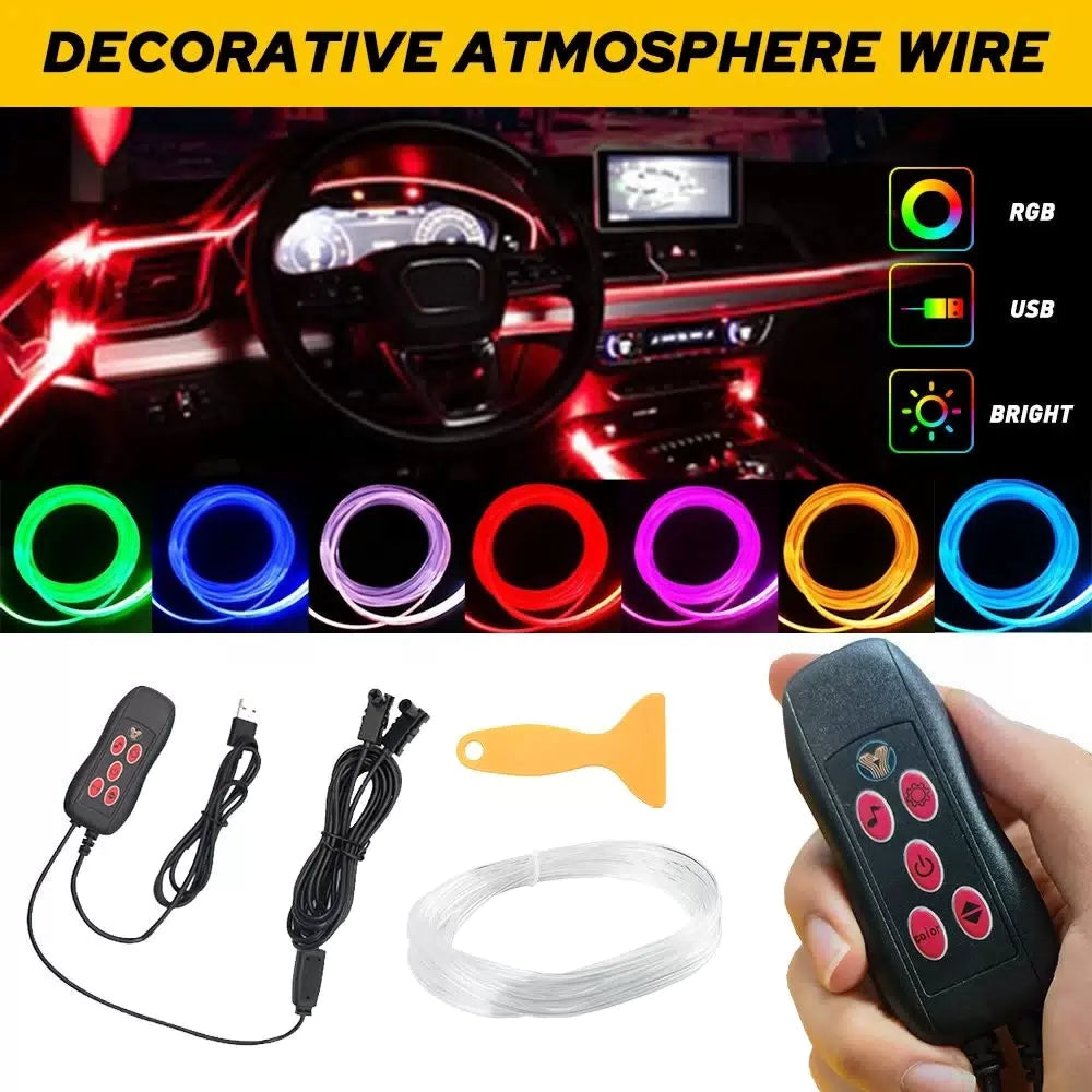 RGB LED Car Interior Fiber Optic Neon EL Wire Strip Atmosphere Light Romote EOA 6B93BC-57 [1]