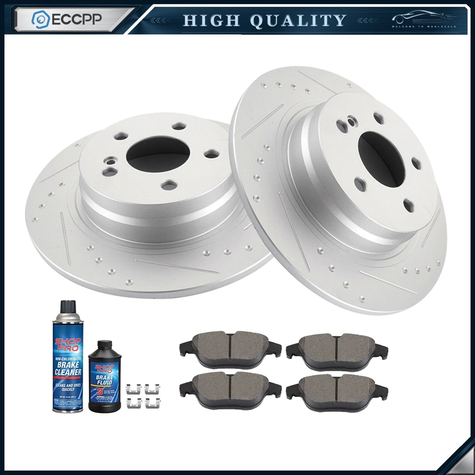 Rear Brake Rotors Discs and Ceramic Pads For Mercedes-Benz C250 12 - 15 Slotted 6B93BC-57 [1]