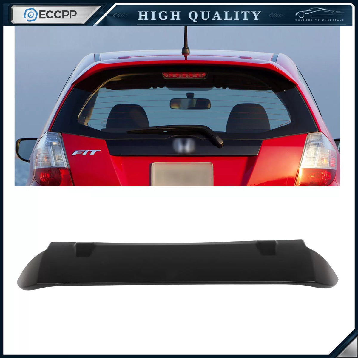 Roof Spoiler Fits 2009-2013 Honda Fit Jazz Hatchback Matte Black 6B93BC-57 [1]